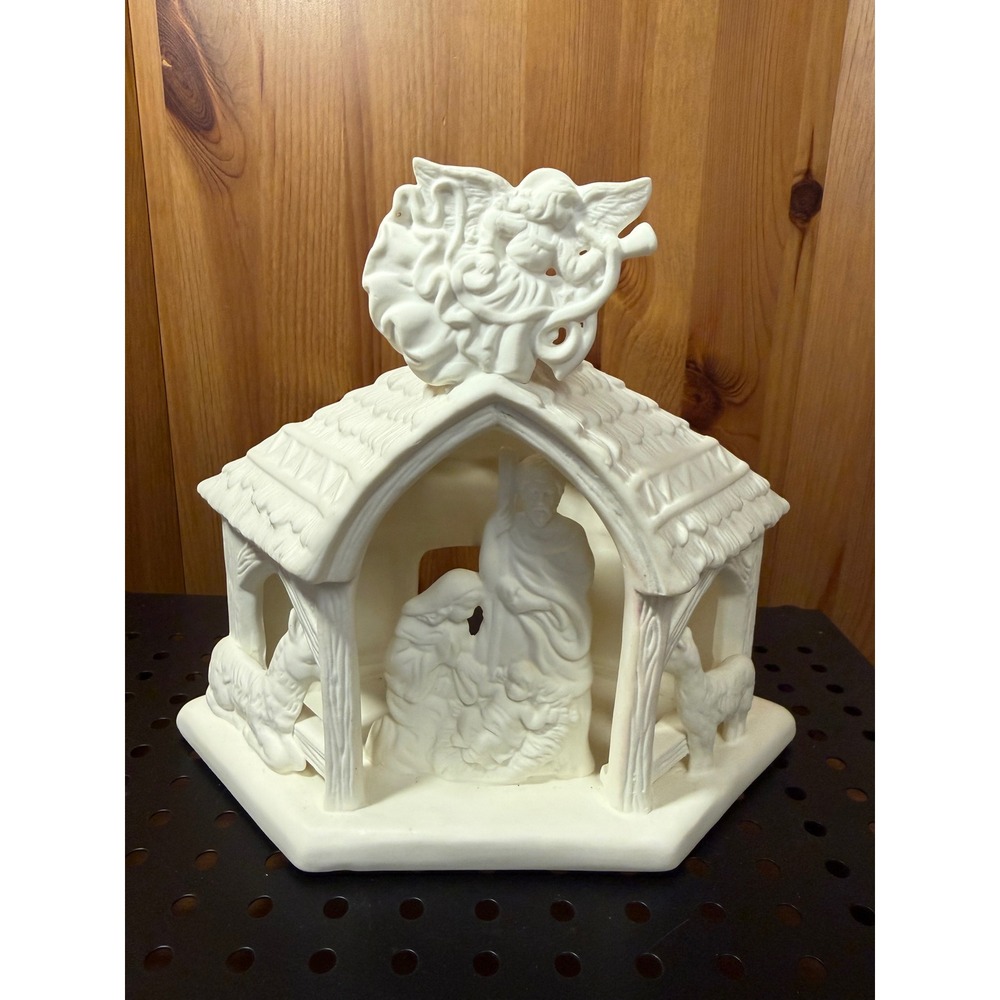 PartyLite P7312 O Little Town Bisque Porcelain Nativity Tealight Holder Box